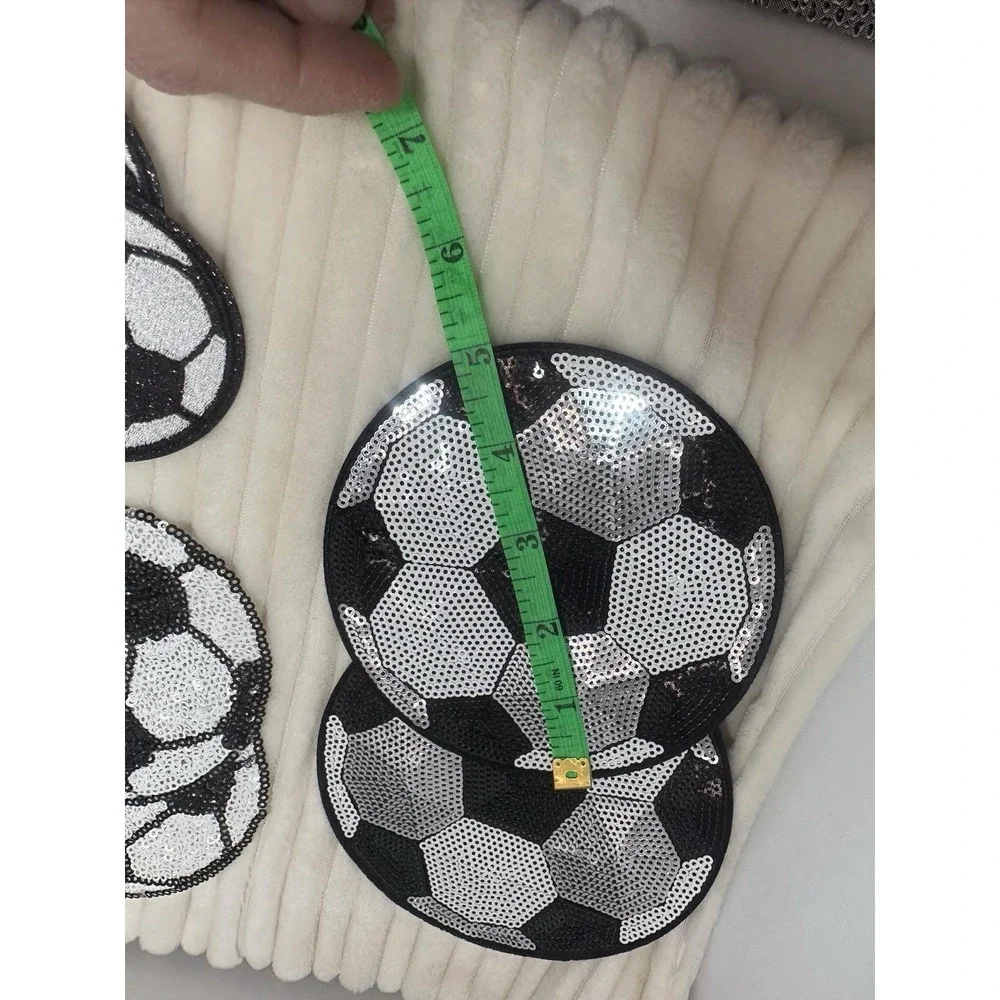 Qty 12 Soccer Ball & Soccer Mama Sew-On Sparkling Black Sequins Decal /Patch NEW